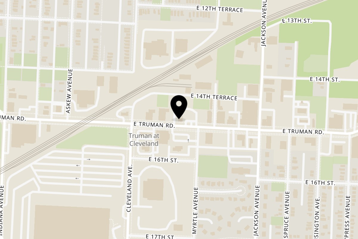 Map showing the location of Portia's Cafe on 3840 E Truman Rd in Kansas City